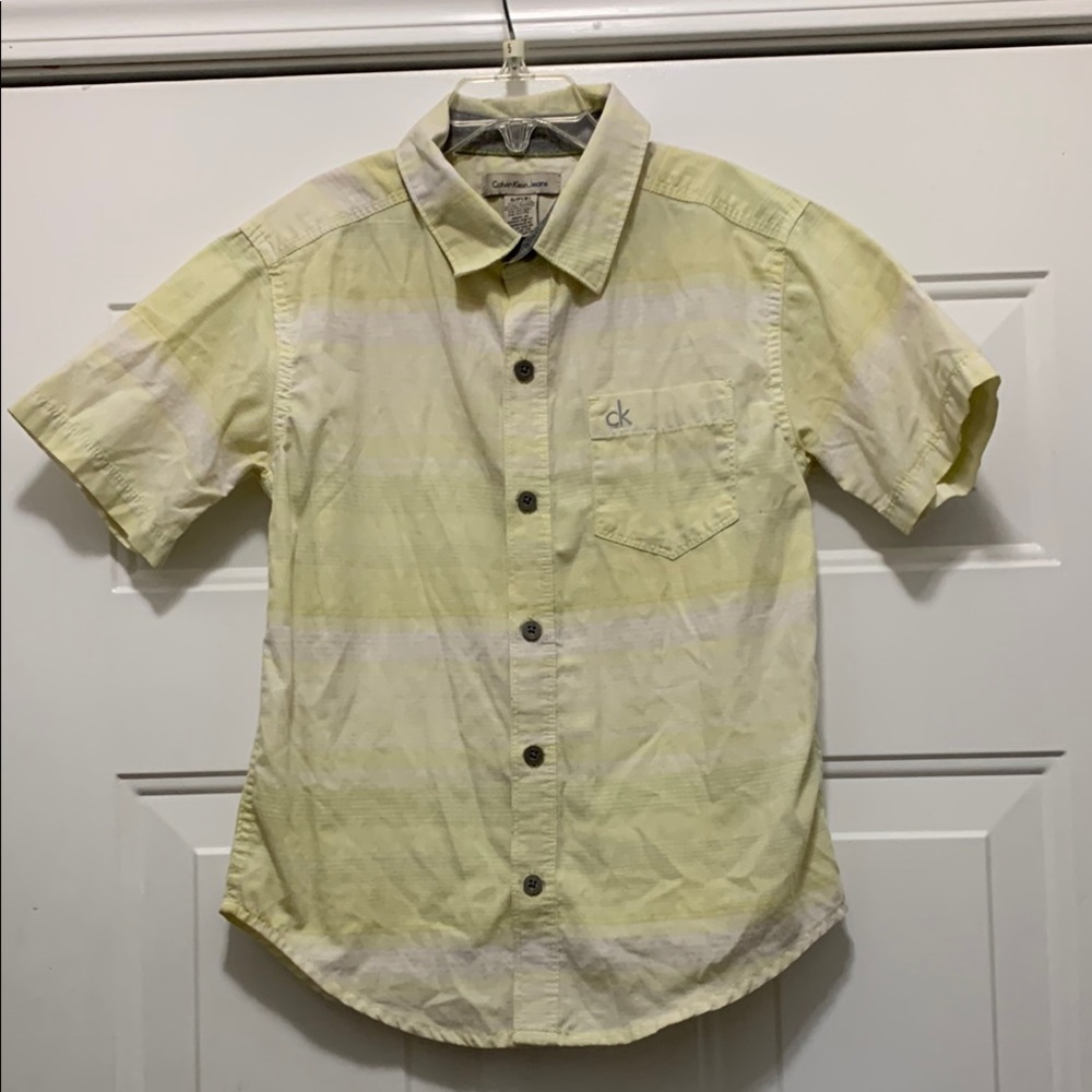 4/$10 Boys Calvin Klein Size 8 Cotton Blend Yellow Short Sleeve Shirt